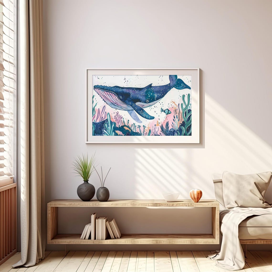 Humpback Whale Watercolor Underwater Coral Reef Scene Poster - Image 4
