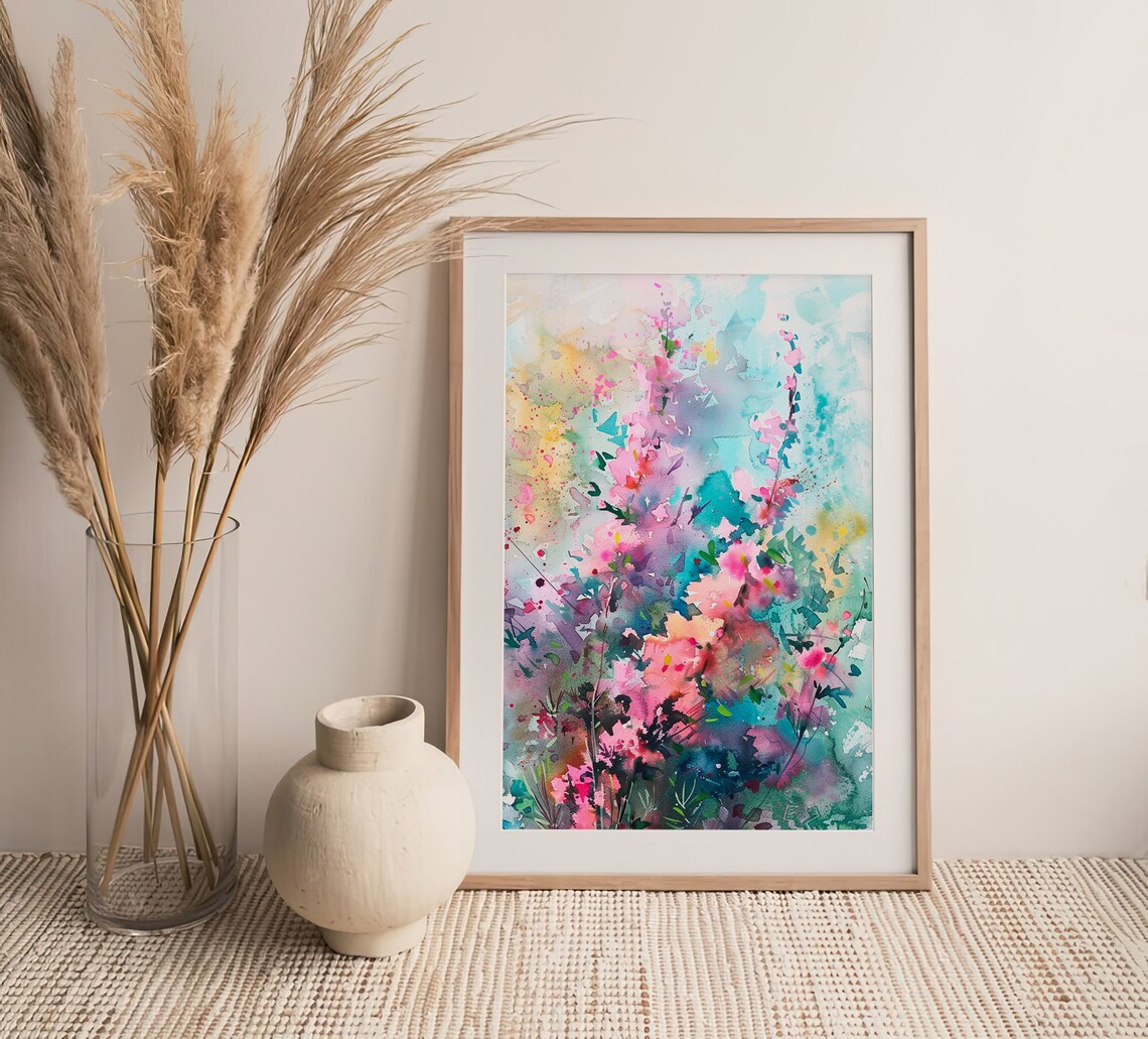 Stunning Pink Lupine Wildflowers Abstract Watercolor Floral Poster - Image 2