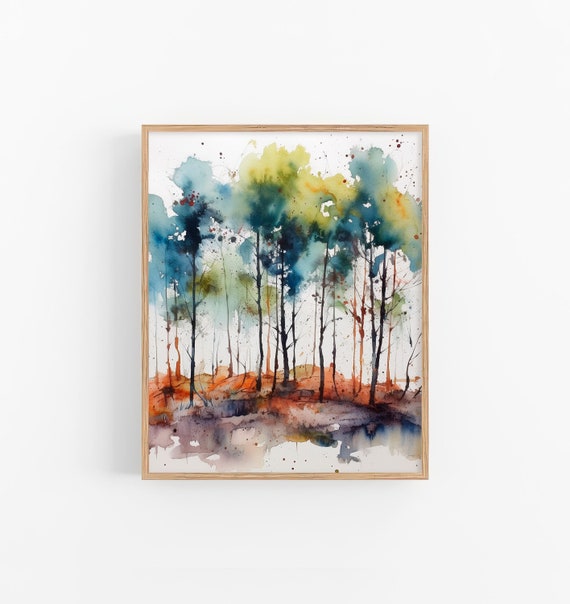 Trees Art Print Forest Watercolor Painting Abstract Wall Art Farmhouse Artwork Travel Gifts Art By Feelingprints