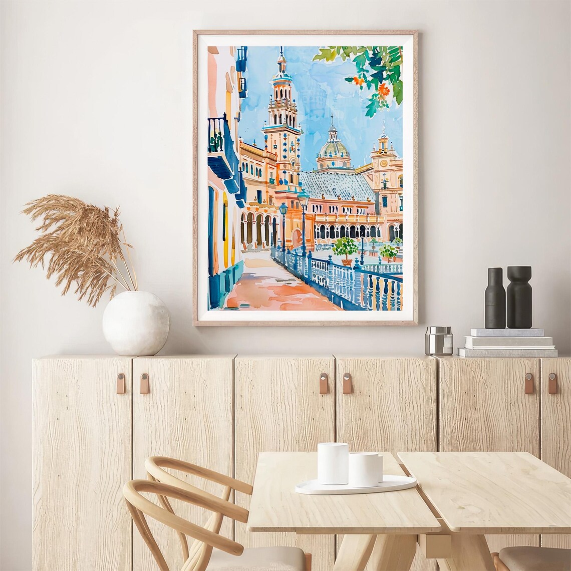 Seville Spain Plaza Watercolor Historic Towers Colorful Travel Print - Image 5