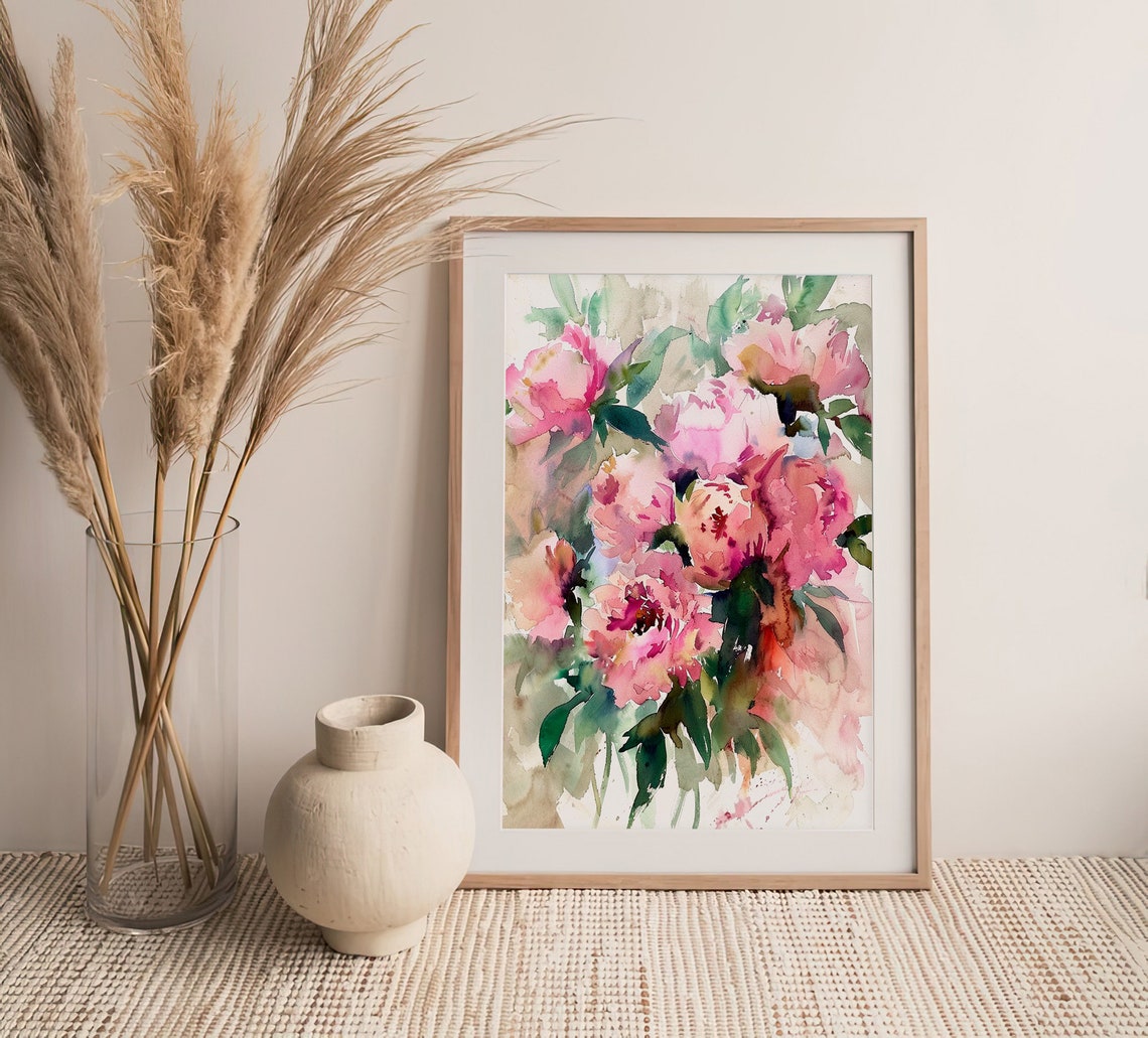 Pink Peonies Watercolor Lush Floral Bouquet Soft Blush Blooms Poster - Image 4