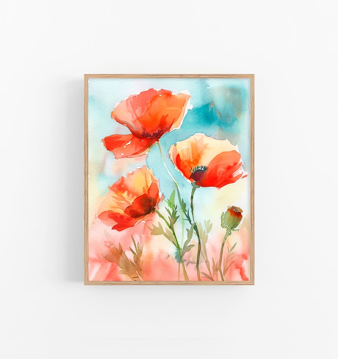 Red Orange Poppies Close Up Watercolor Floral Botanical Wall Art - Image 4