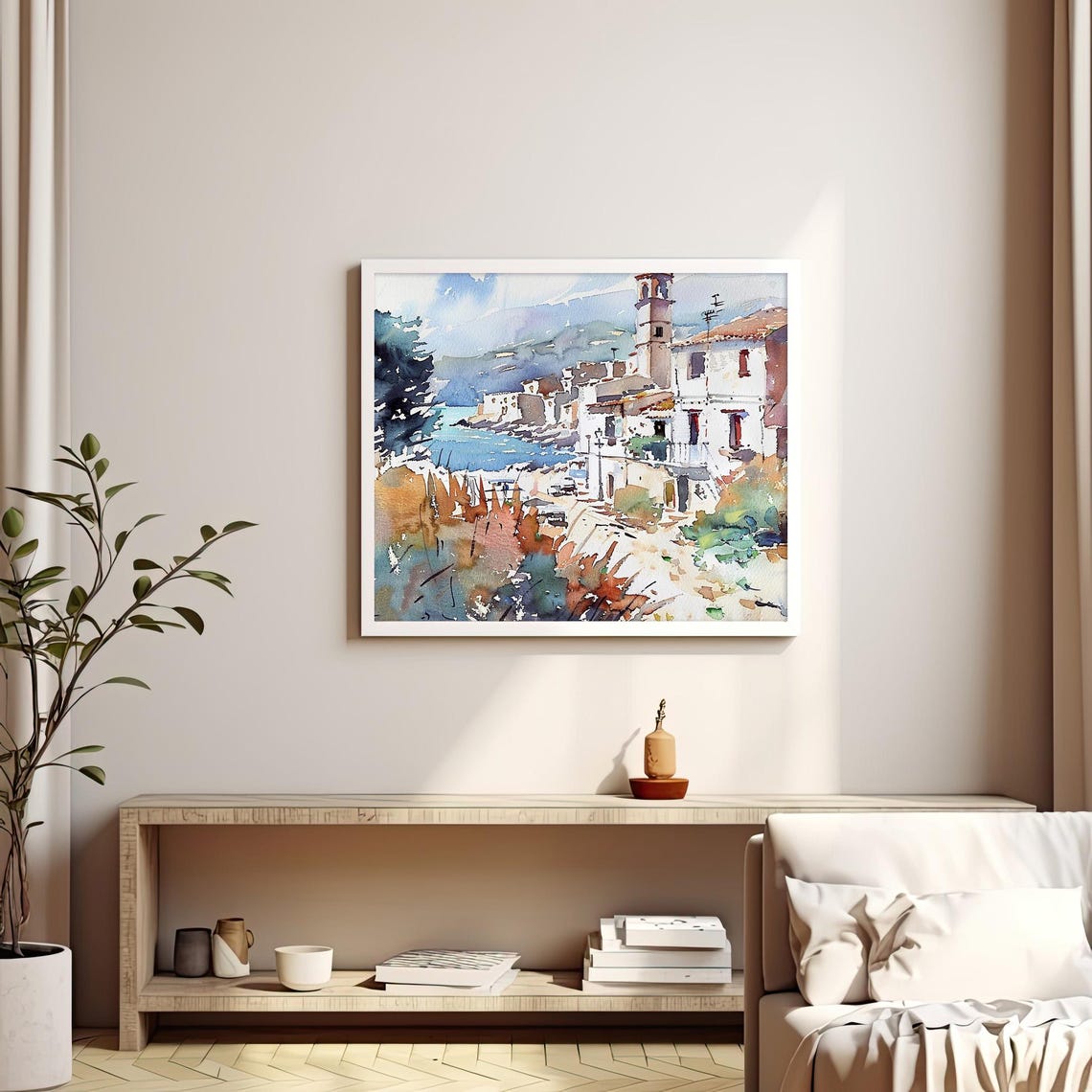 Costa Brava Spain Coastal Village Watercolor Mediterranean Poster - Image 2
