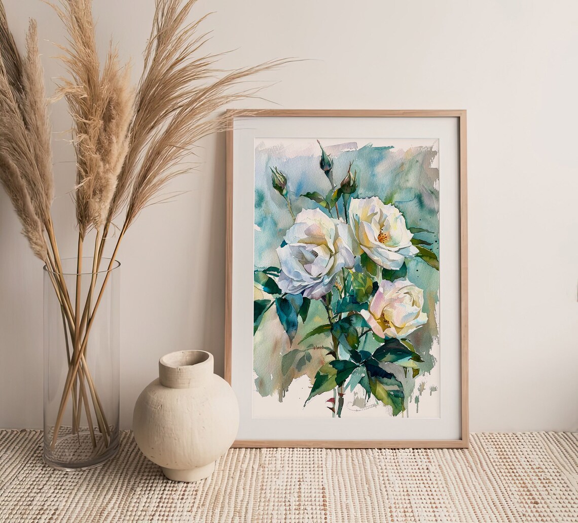 White Rose Watercolor Spring Gifts Wall Art Print - Image 5