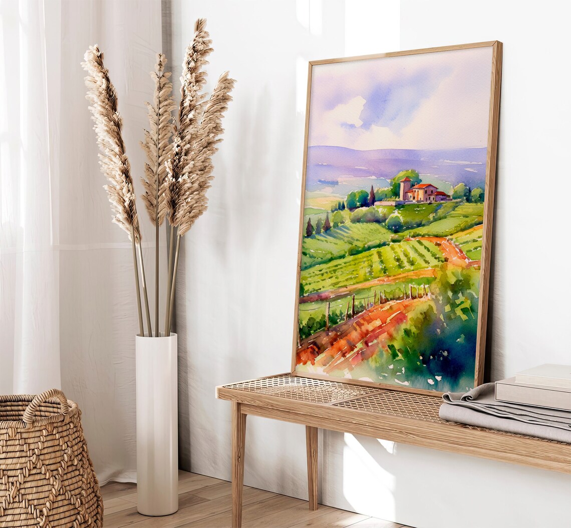 Chianti Watercolor Art Print, Tuscany Vineyard Landscape - Image 2