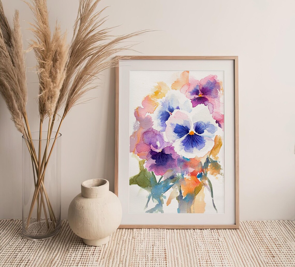 Pansy Flowers Watercolor Purple Floral Large Wall Decor Art Poster - Image 4