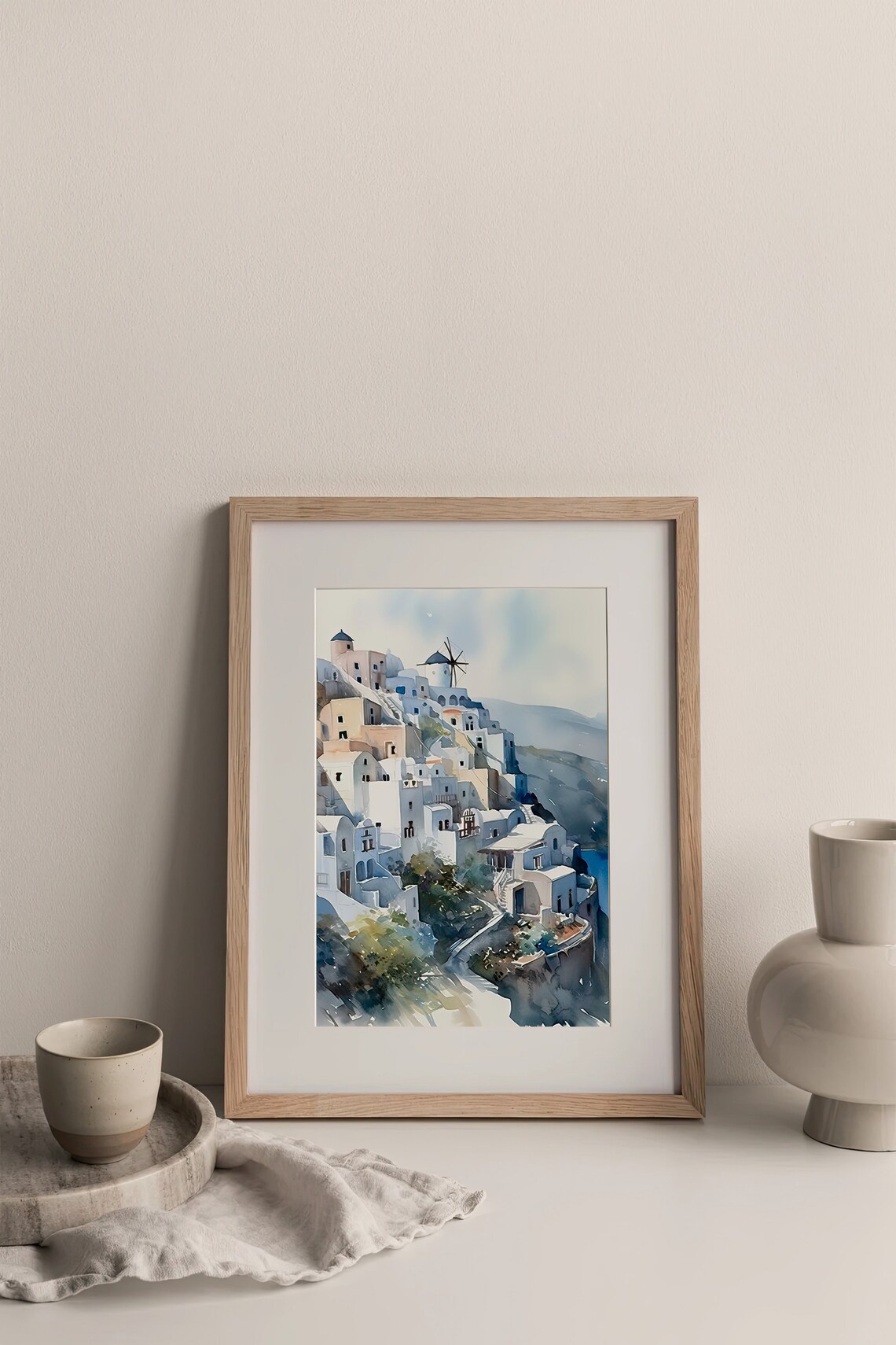Mykonos Greece Whitewashed Village Windmill Watercolor Travel Poster - Image 4