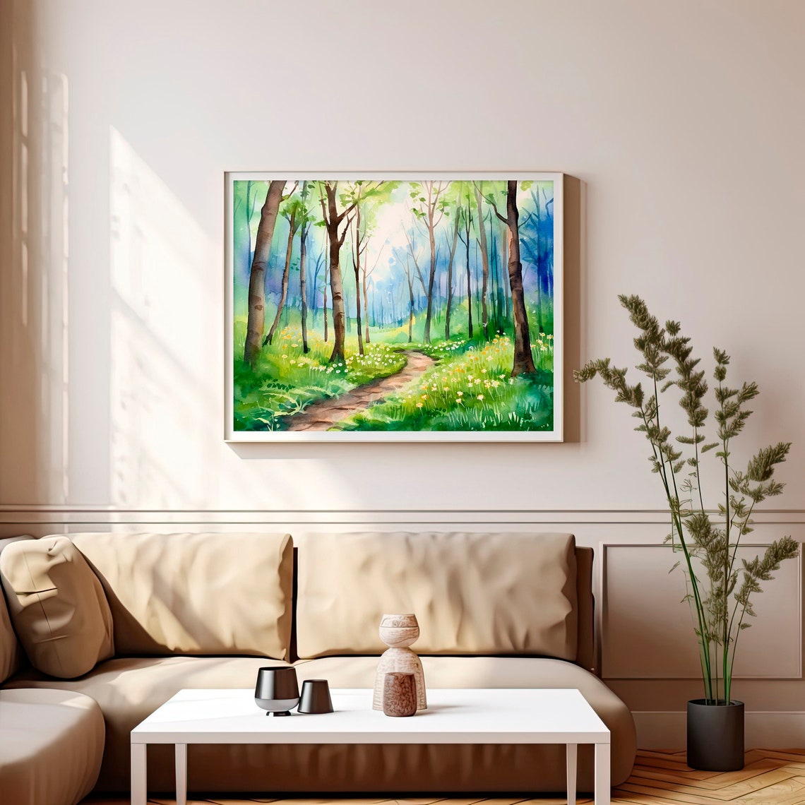 Spring Forest Watercolor Woodland Path Wildflower Scene Poster - Image 2