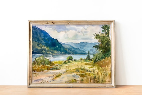 Columbia Gorge Watercolor Art Print Columbia Landscape Watercolor Painting Print Hood River Artwork Wall Art Print By Feelingprints