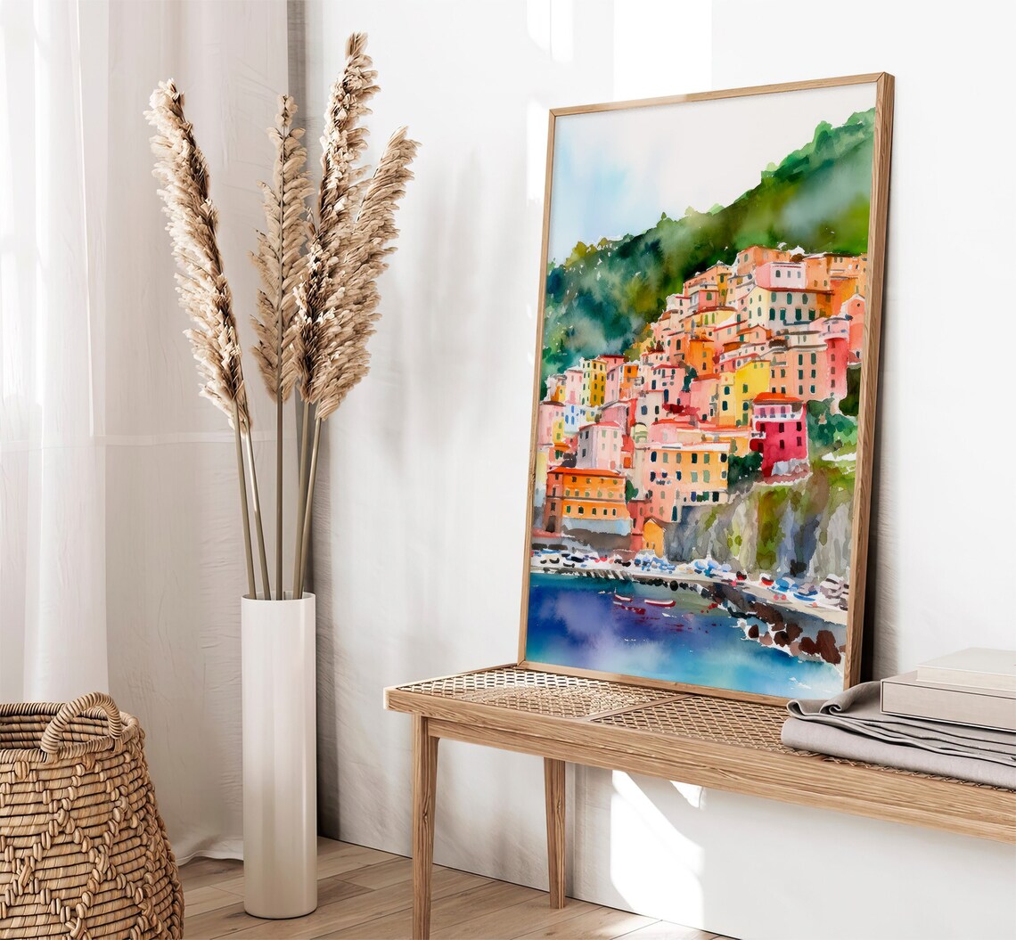 Positano Watercolor Italy Landscape Art Print - Image 3