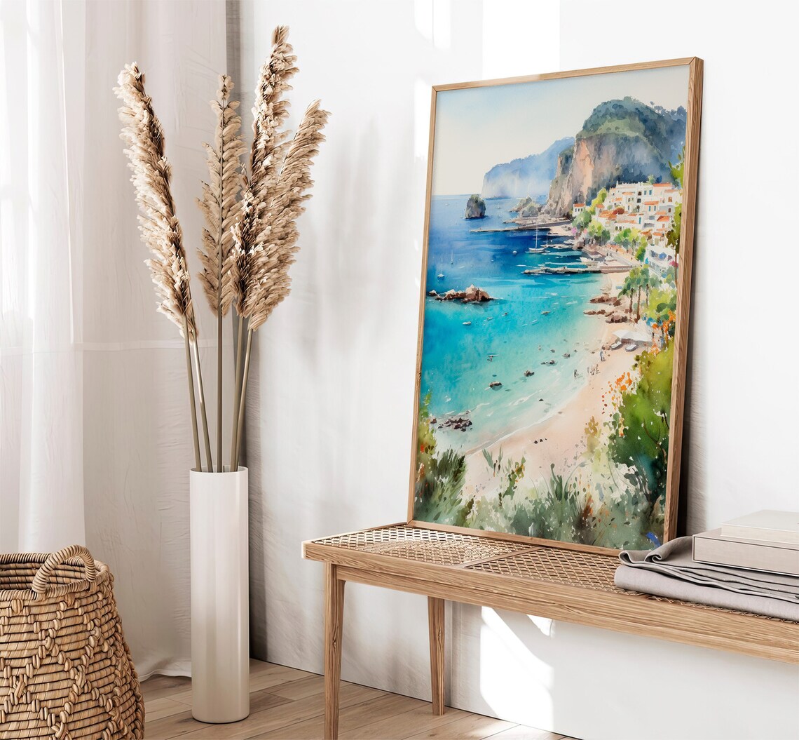 Capri Island Watercolor Travel Poster, Italy - Image 2