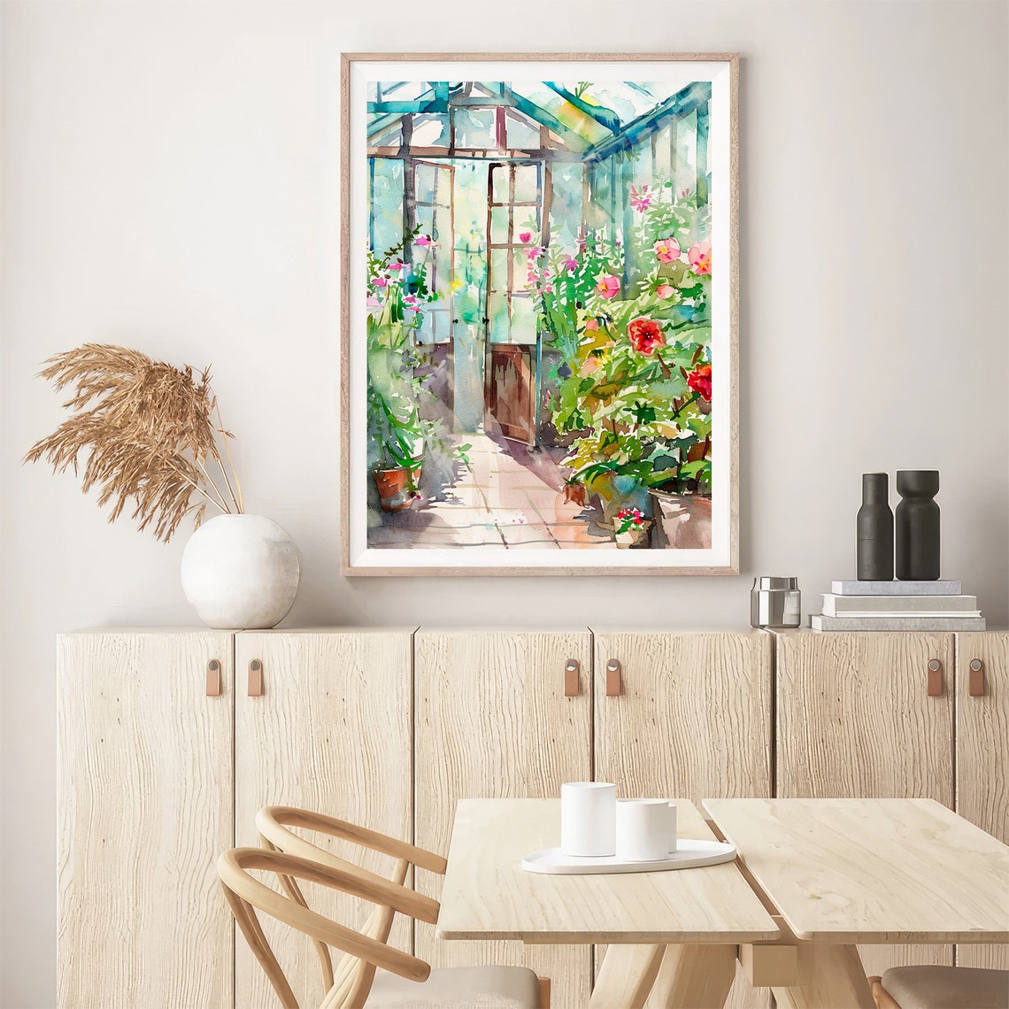 Greenhouse Interior Flowering Plants Sunlit Watercolor Poster - Image 5