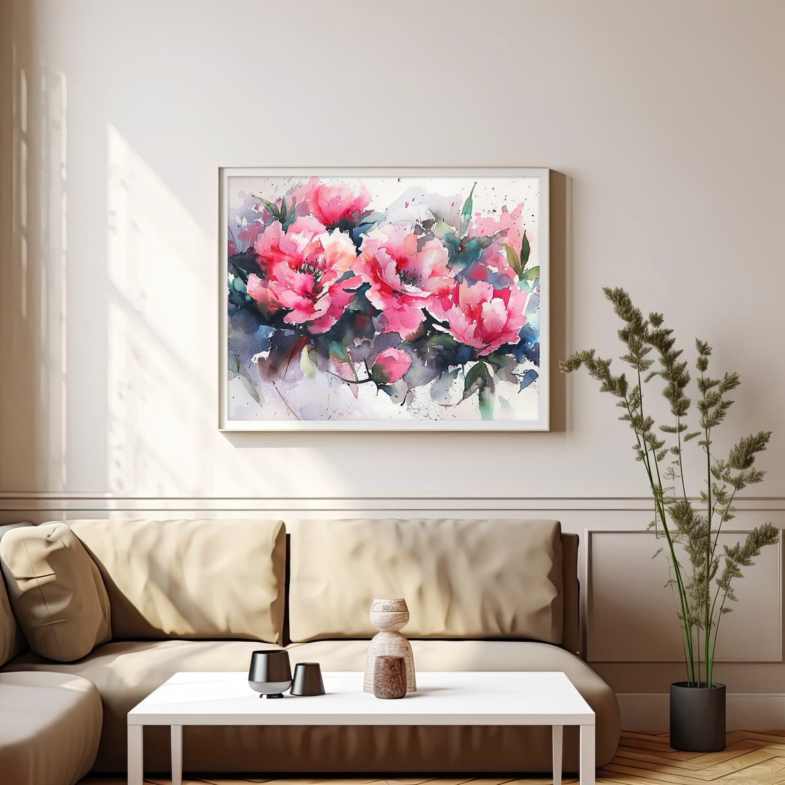 Pink Peonies Watercolor Blush Floral Blooming Bouquet Art Print - Image 4