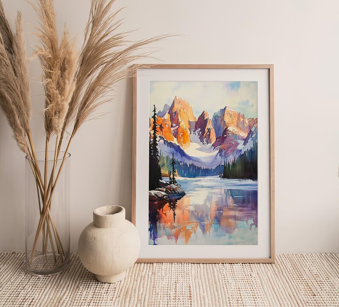 Rocky Mountains Landscape Watercolor Art Print - Image 4