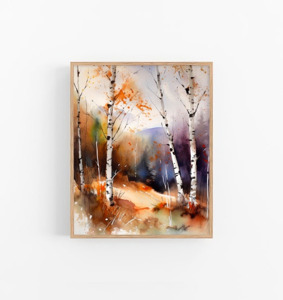Birch Trees Painting Aspen Landscape Watercolor Art Print Mountain Artwork Wall Art By Feelingprints