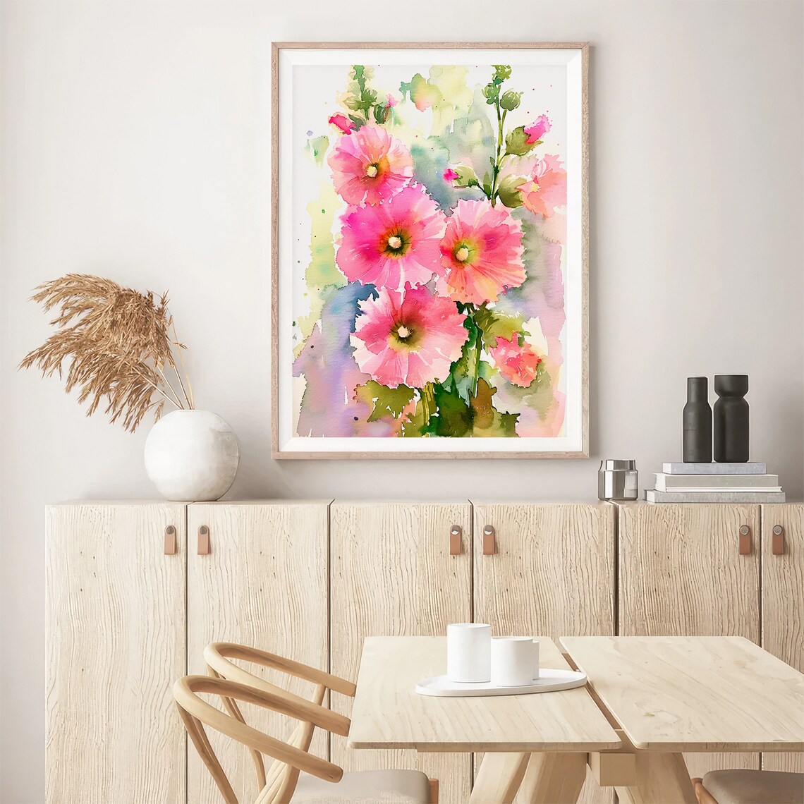 Hollyhock Flowers Watercolor Art Print, Botanical Decor - Image 5