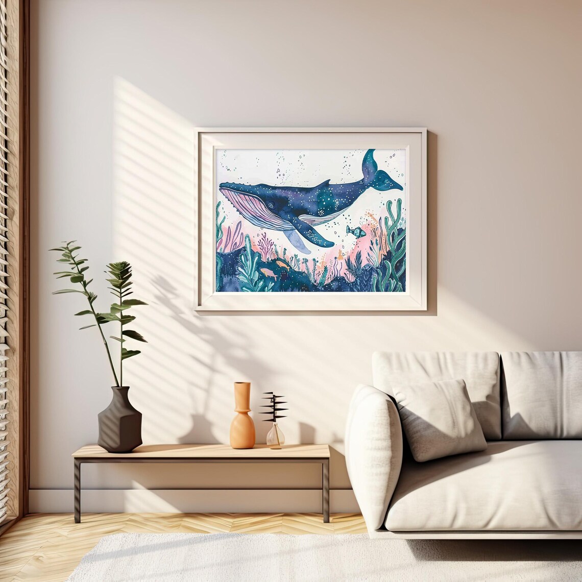 Humpback Whale Watercolor Underwater Coral Reef Scene Poster - Image 2