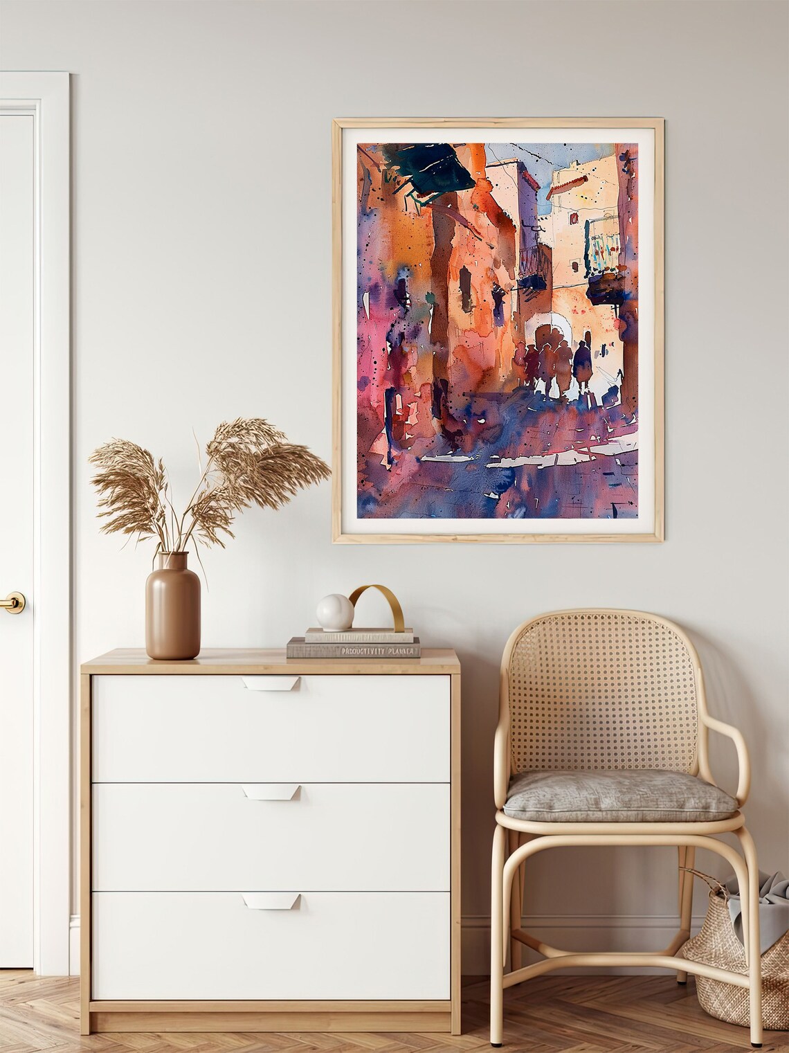 Morocco Medina Street Warm Terracotta Watercolor Travel Poster - Image 5
