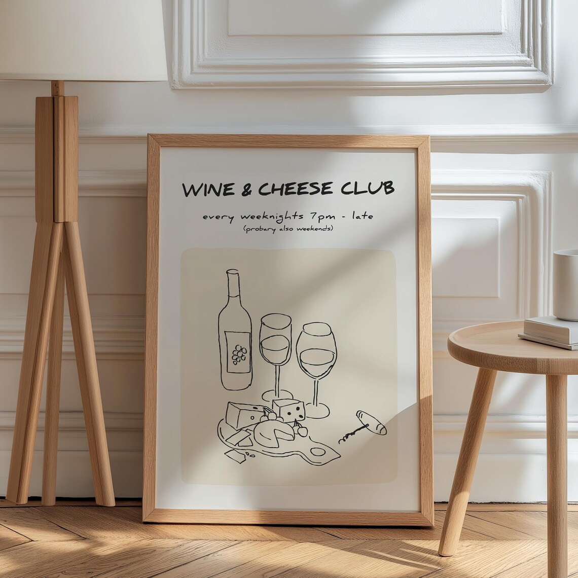 Wine And Cheese Club Minimal Line Art Nightly Toast Bar Wall Poster - Image 2