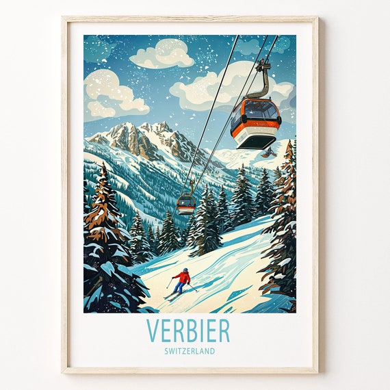 Verbier Travel Poster Switzerland Wall Art Verbier Switzerland Ski Area Print Home Decor Birthday Present Custom Travel Poster