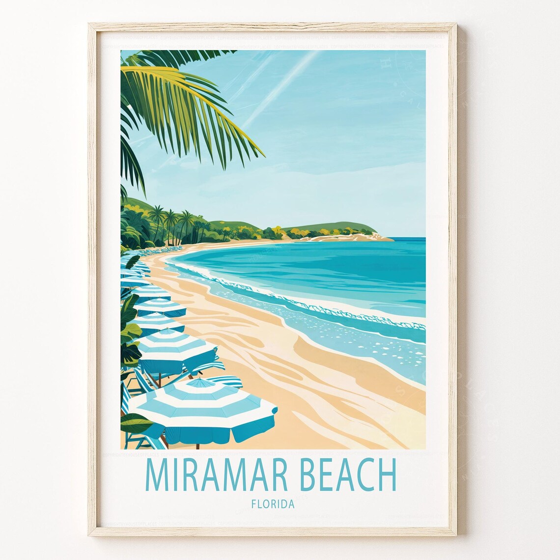 Miramar Beach Florida Turquoise Sea Umbrellas Palms Coastal Travel Poster