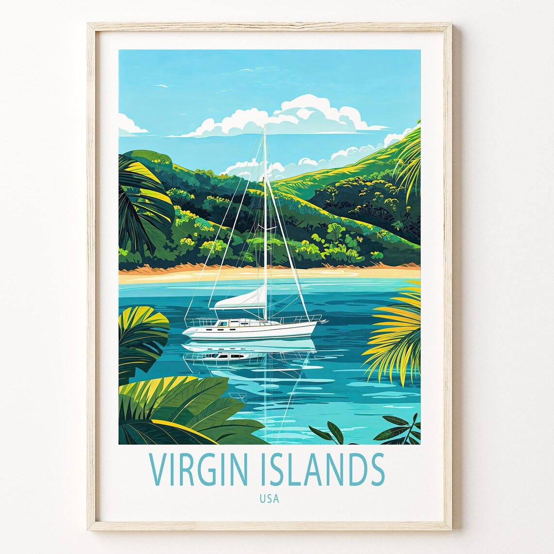 Virgin Islands USA Vintage Style Travel Sailboat Tropical Bay Poster