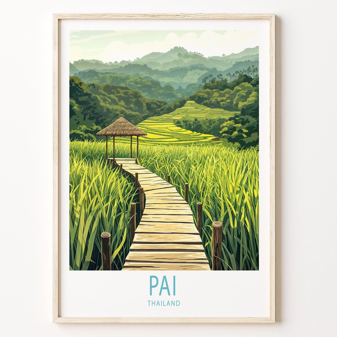 Pai Thailand Rice Terrace Bamboo Boardwalk Green Valley Art Poster