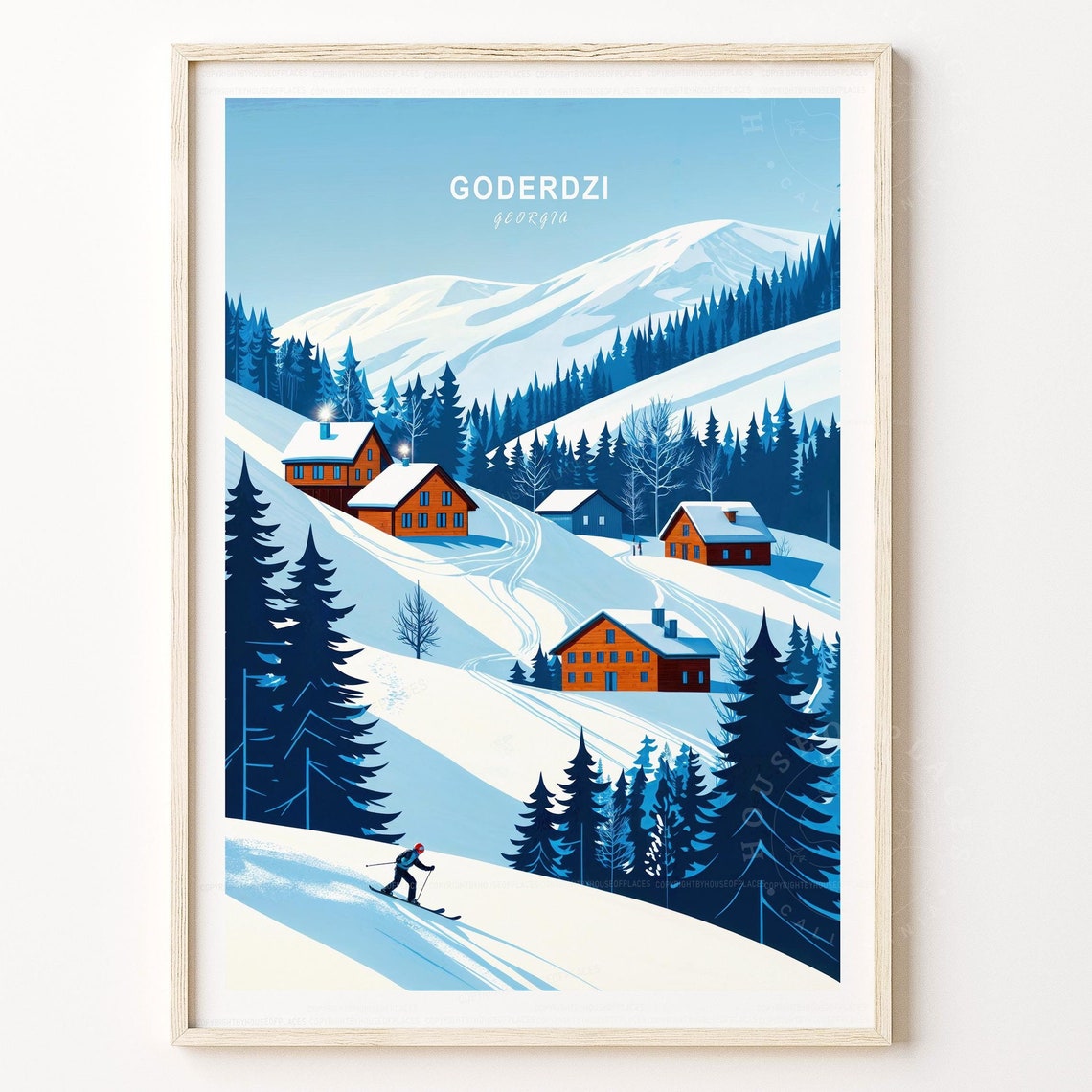 Goderdzi Georgia Snowy Slopes Cabins Alpine Winter Travel Poster
