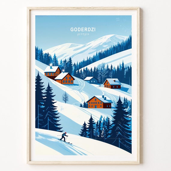 Goderdzi Georgia Winter Poster Ski Resort Wall Art Skiing Print Minimalist Home Decor