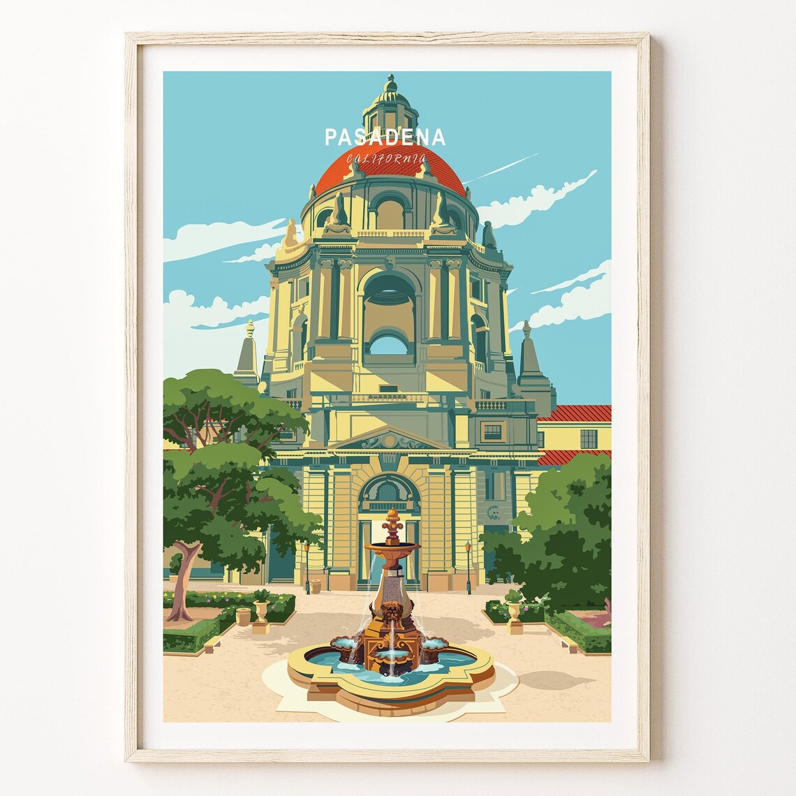 Pasadena California Red Dome City Hall Garden Fountain Poster