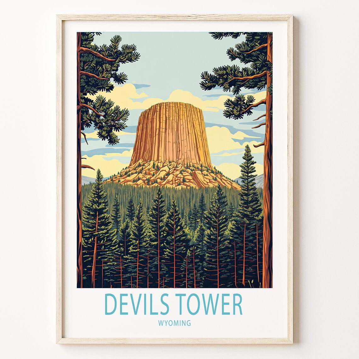 Devils Tower Wyoming Pine Forest National Landmark Art Poster