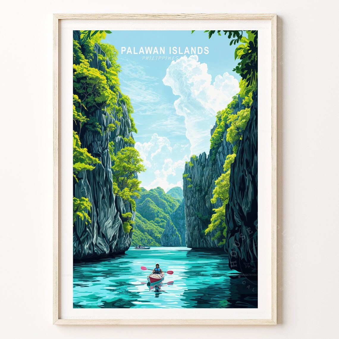 Palawan Islands Philippines Kayaker Turquoise Lagoon Travel Poster