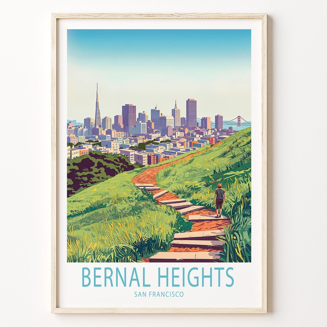 Bernal Heights San Francisco Skyline Hill Trail Sunset View Poster