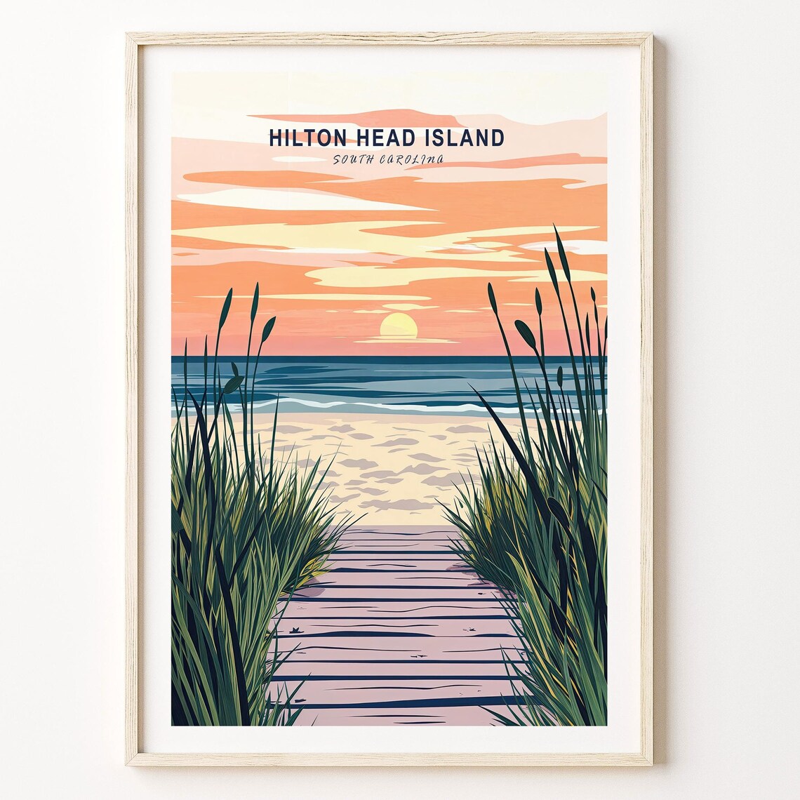 Hilton Head Island South Carolina Dune Boardwalk Sunset Travel Poster
