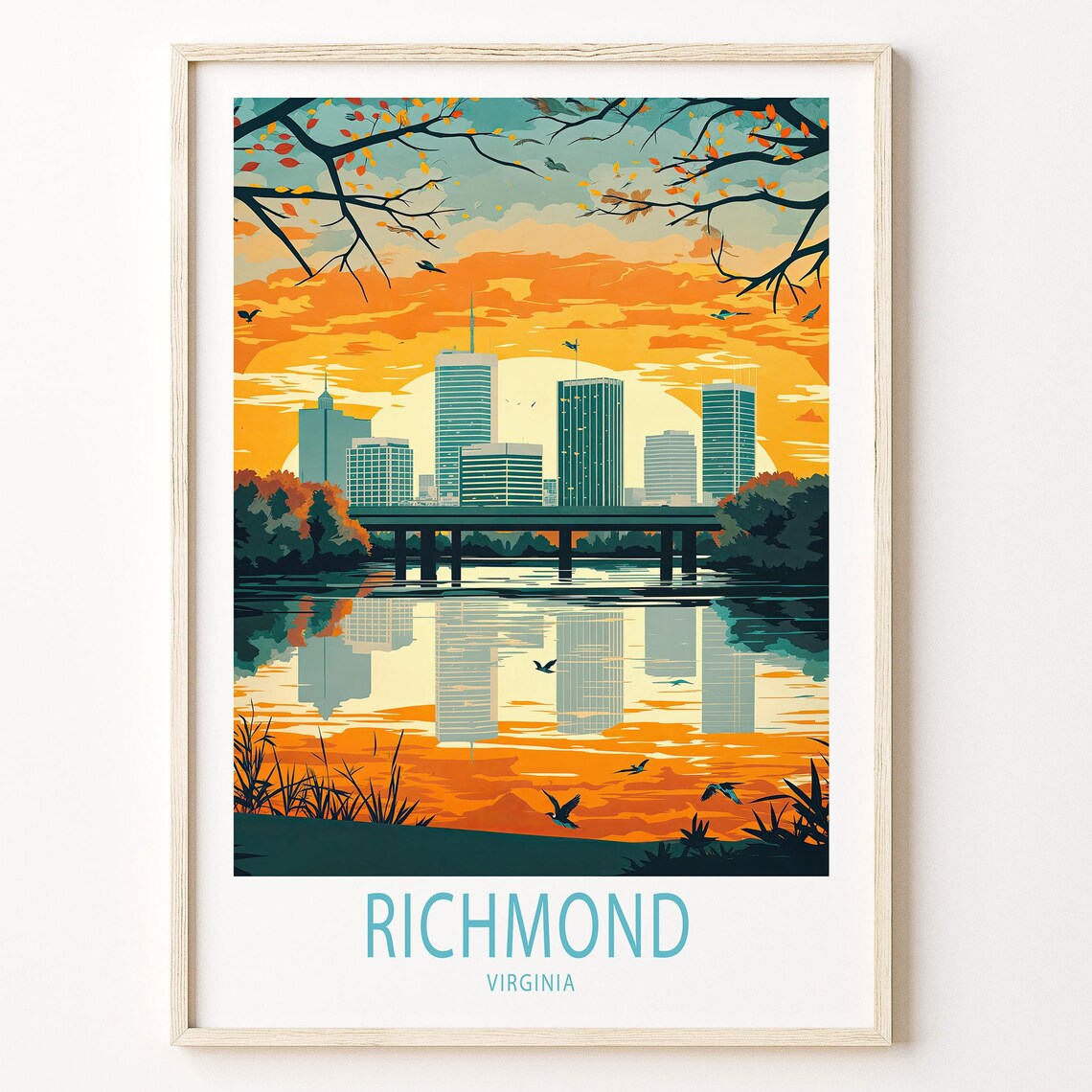 Richmond Virginia Golden Hour Skyline Bridge River Scene Poster