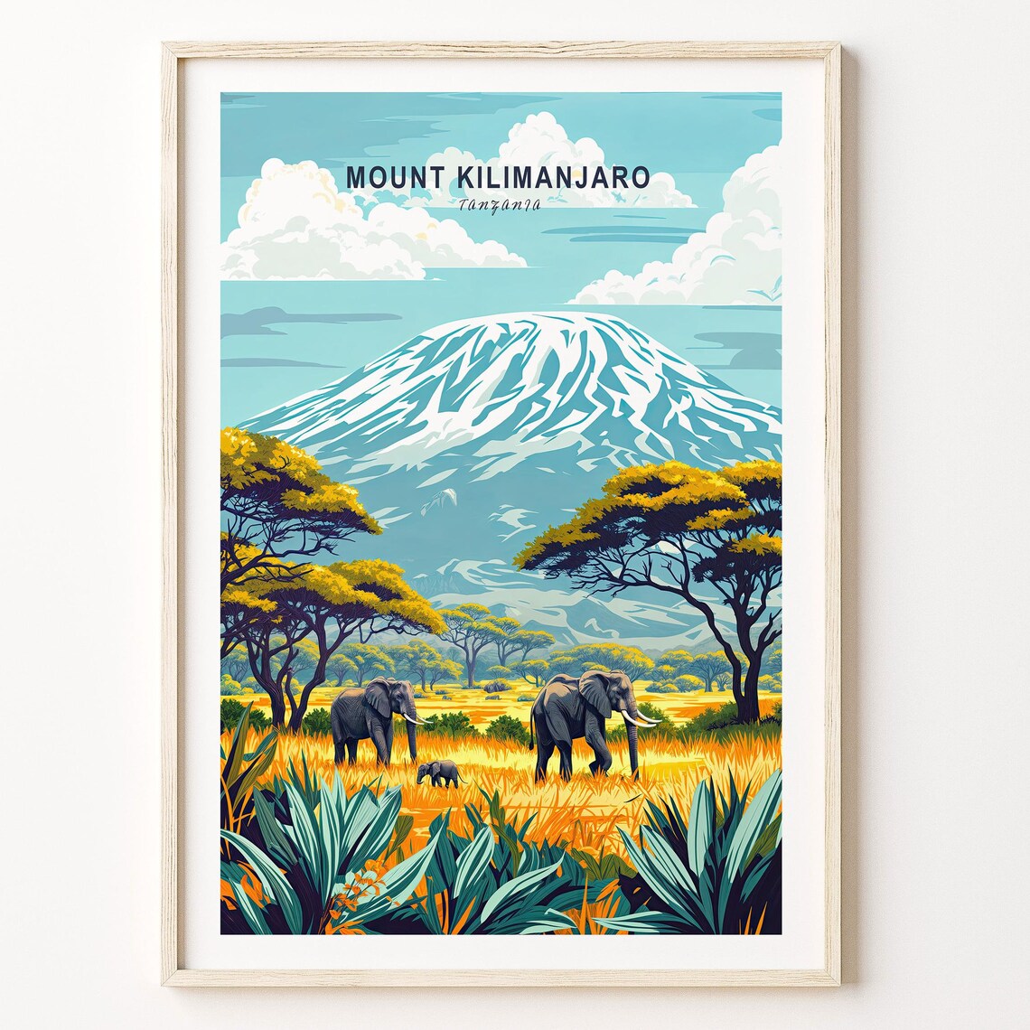 Mount Kilimanjaro Tanzania Snowcapped Peak Elephants Safari Poster