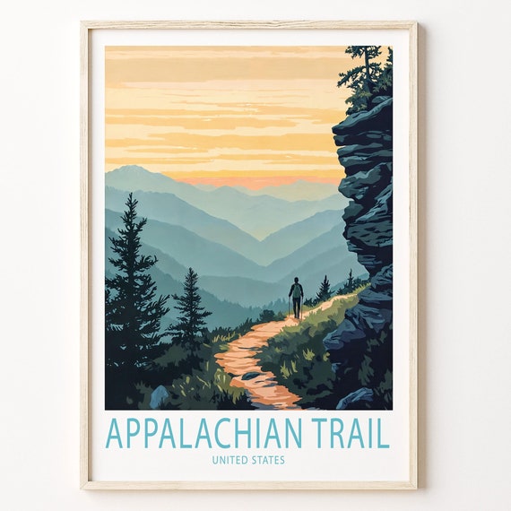 Appalachian Trail Travel Poster, United States Map Art Print