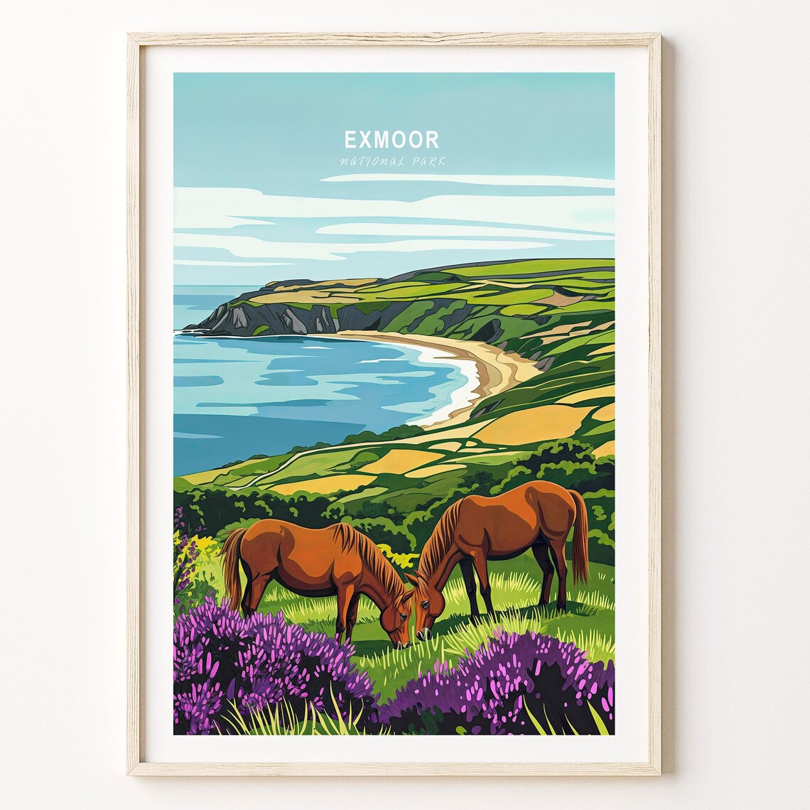 Exmoor National Park England Grazing Ponies and Sea View Poster - Image 3