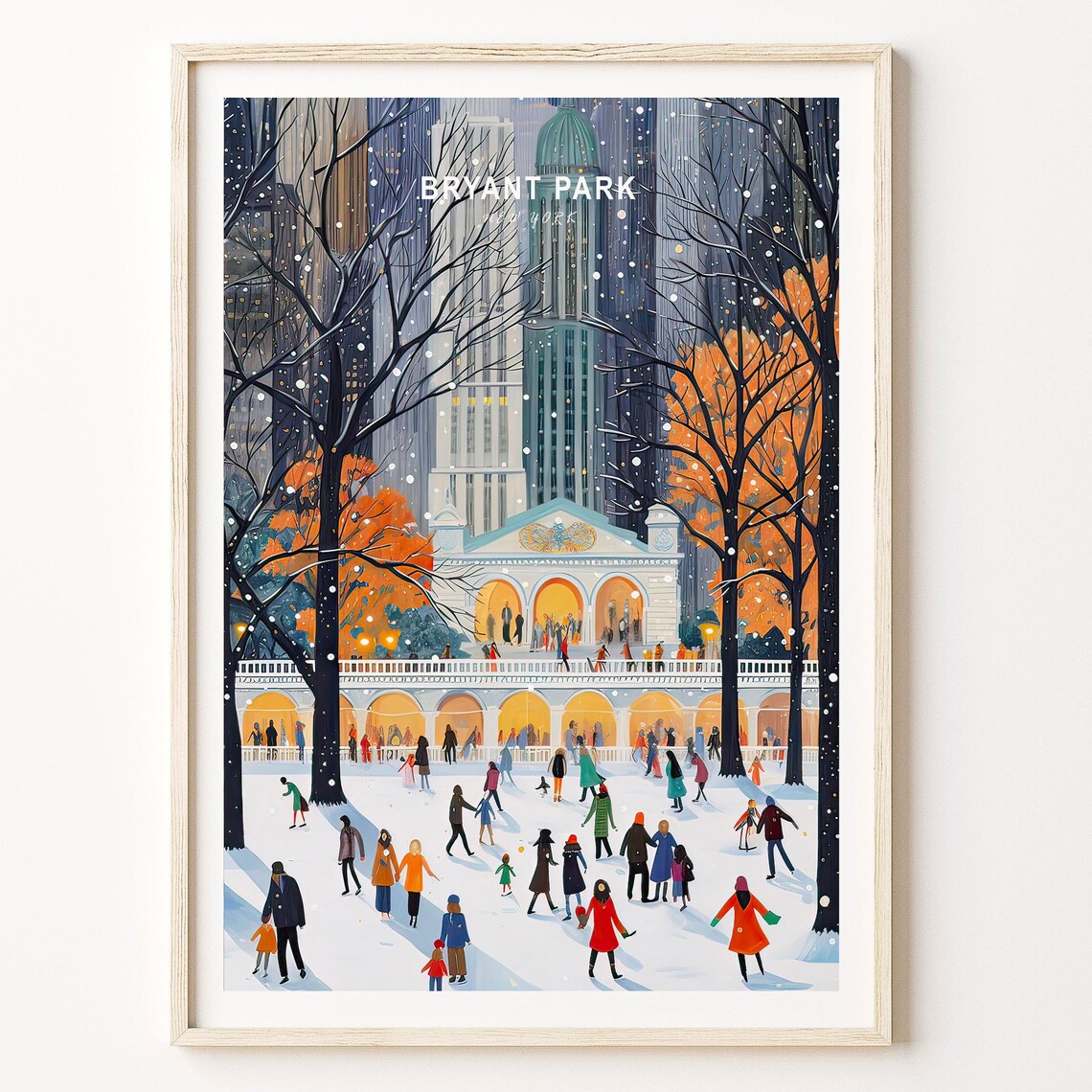 Bryant Park New York Travel Poster, Wall Art Print