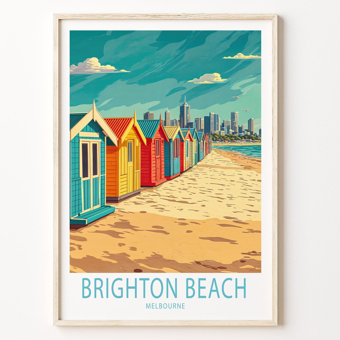 Brighton Beach Melbourne Travel Poster Colorful Bathing Boxes Art