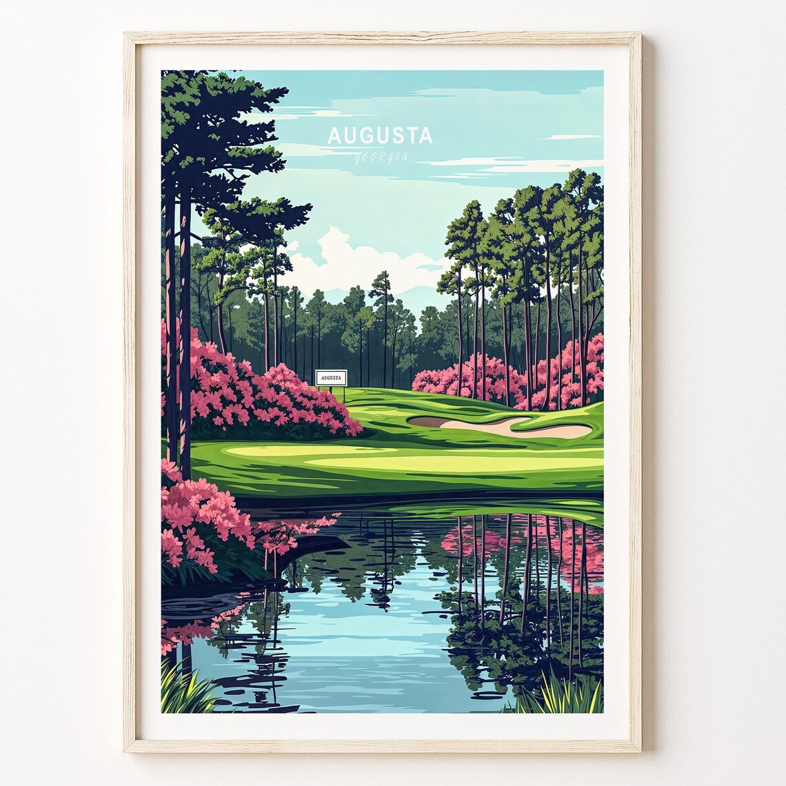Augusta Georgia Golf Pond Pink Azalea Spring Bloom Art Poster