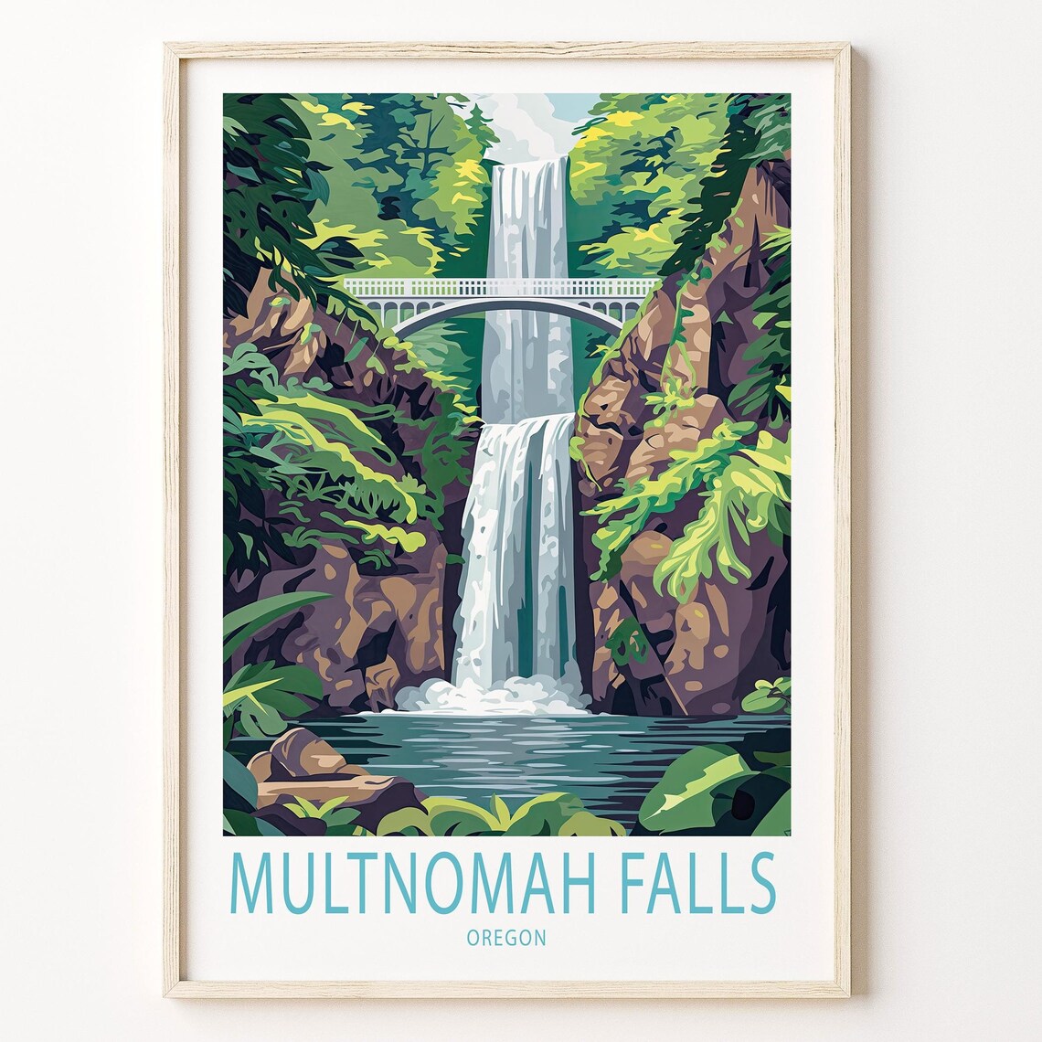 Multnomah Falls Travel Poster, Oregon Travel Print