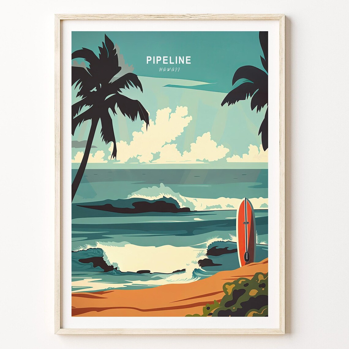 Pipeline Travel Poster, Hawaii Surf Art Print