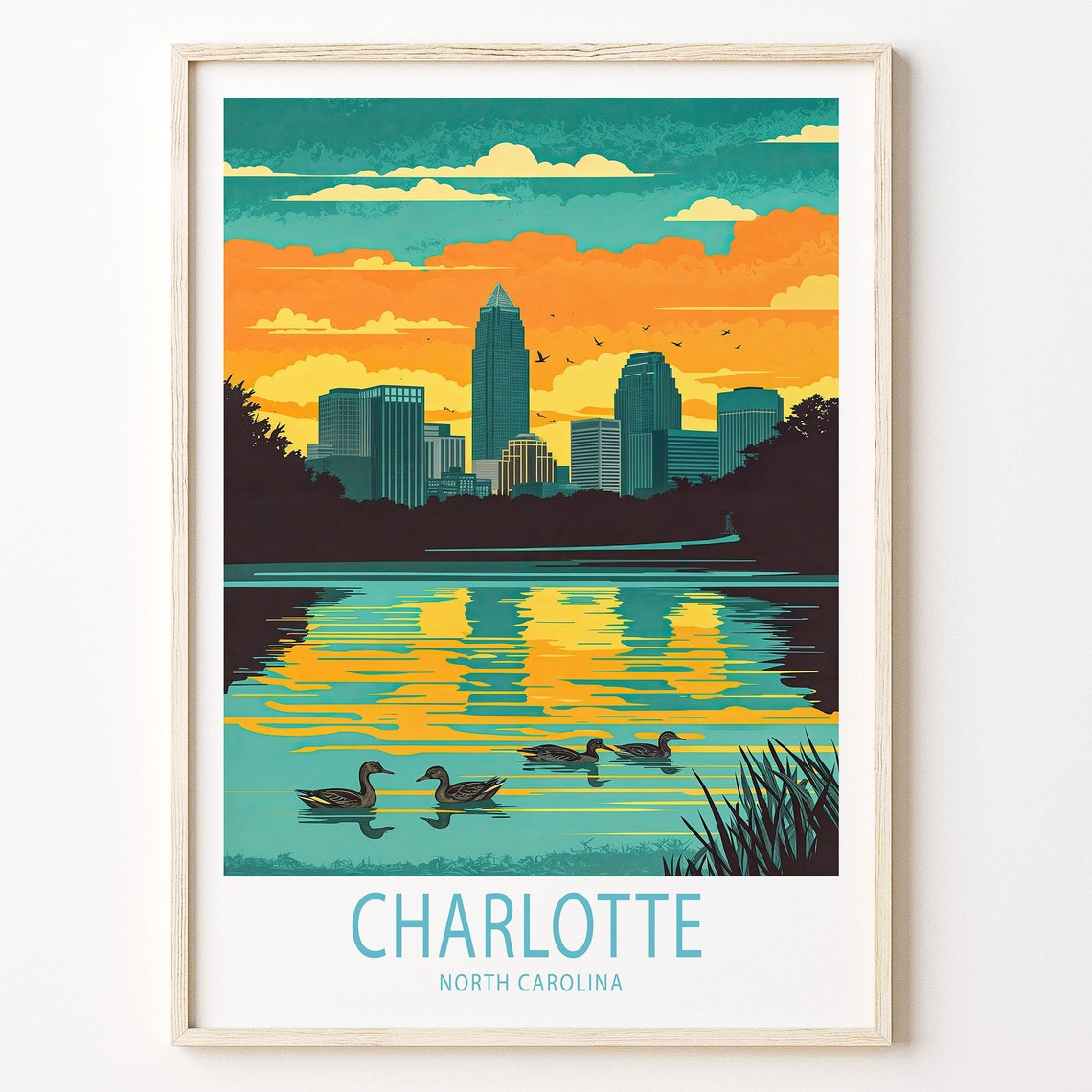 Charlotte North Carolina Poster Charlotte North Travel Wall Art Charlotte North Travel Print House Warming Gifts Travel Gifts