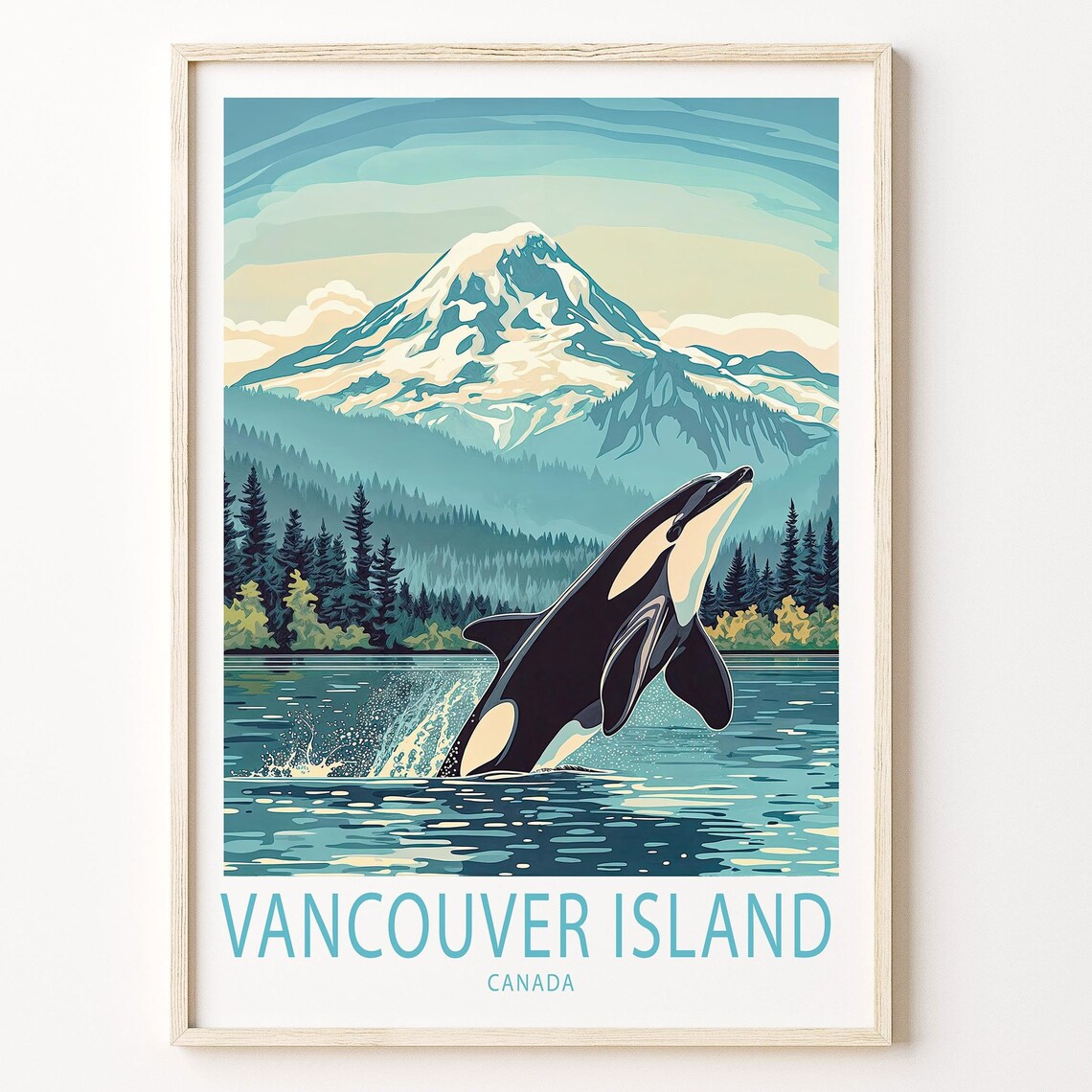 Vancouver Island Canada Breaching Orca Mountain Lake Art Poster