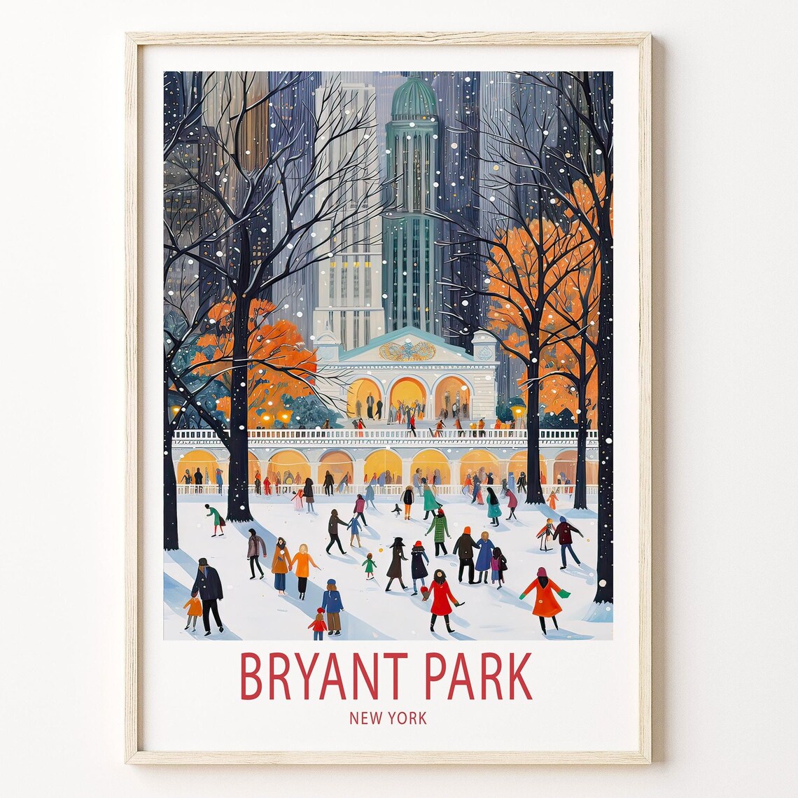 Bryant Park New York Winter Ice Skating Rink Holiday Scene Poster