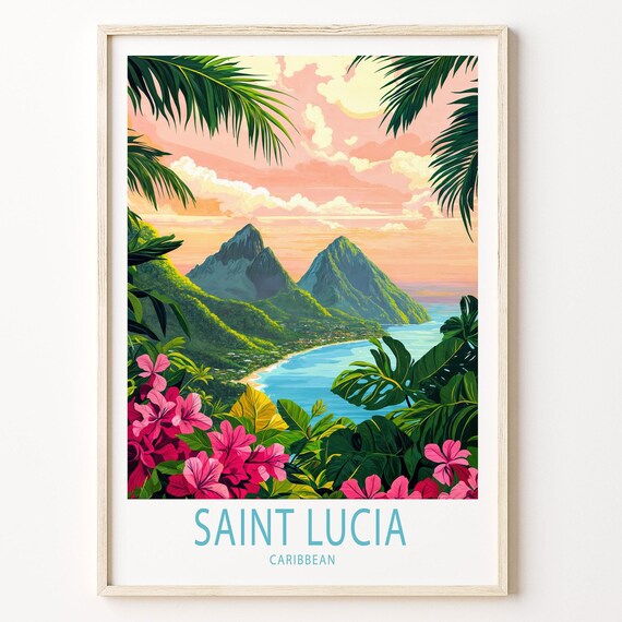 Saint Lucia Travel Poster, Caribbean Home Decor Print