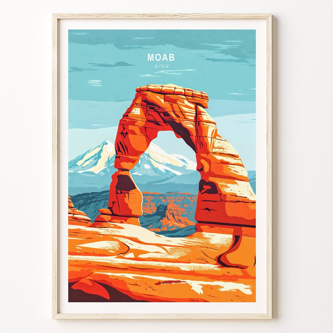 Moab Utah Red Rock Arch Snowy Peak Desert Landscape Art Poster