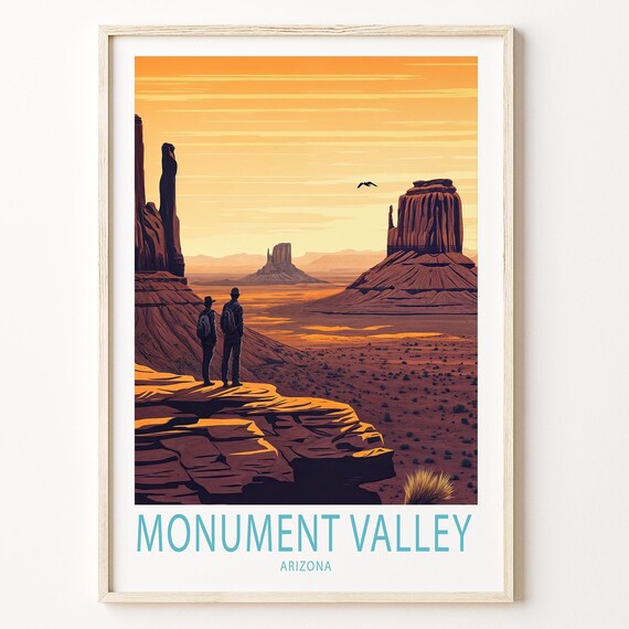 Monument Valley Arizona Desert Sunset Hikers Butte Vista Poster