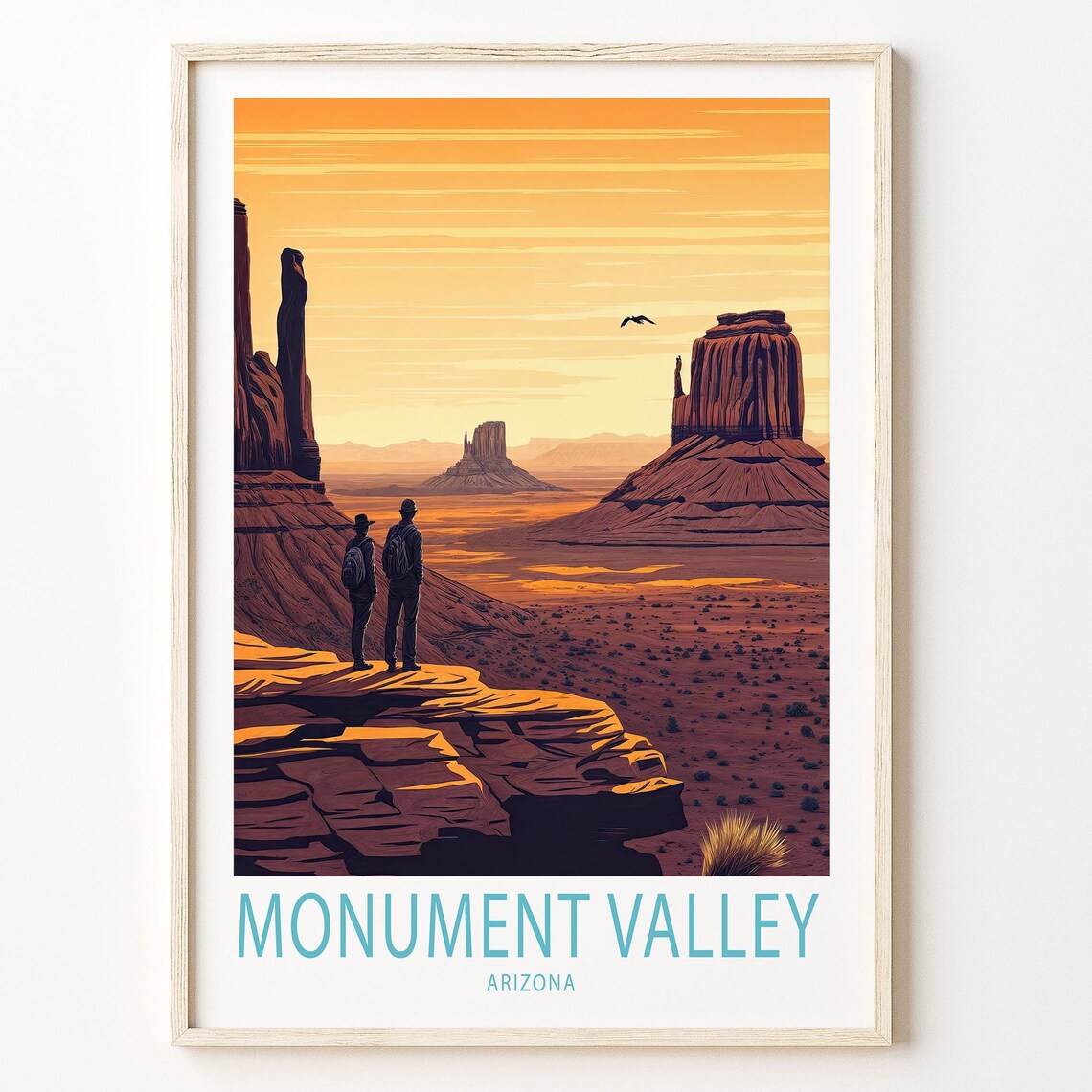 Monument Valley Arizona Desert Sunset Hikers Butte Vista Poster